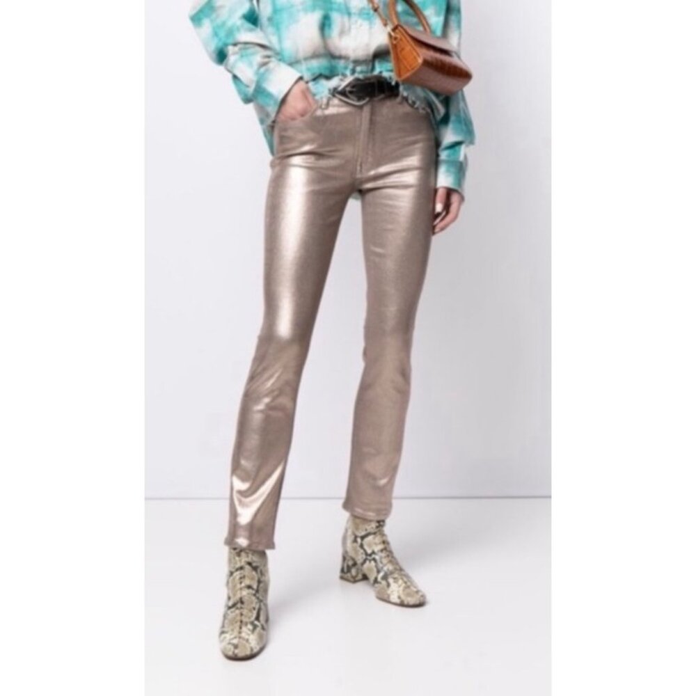 Mother Size 28" Heavy Metal"THE MID RISE DAZZLER ANKLE Driftwood and Gold Jeans